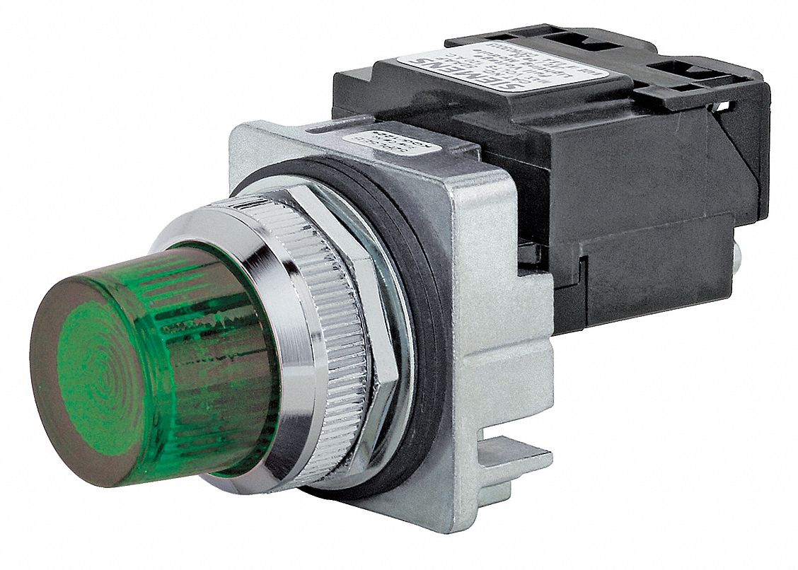 Pilot Light: 30 mm Panel Mounting Size, Green, Incandescent, Class 52 Series