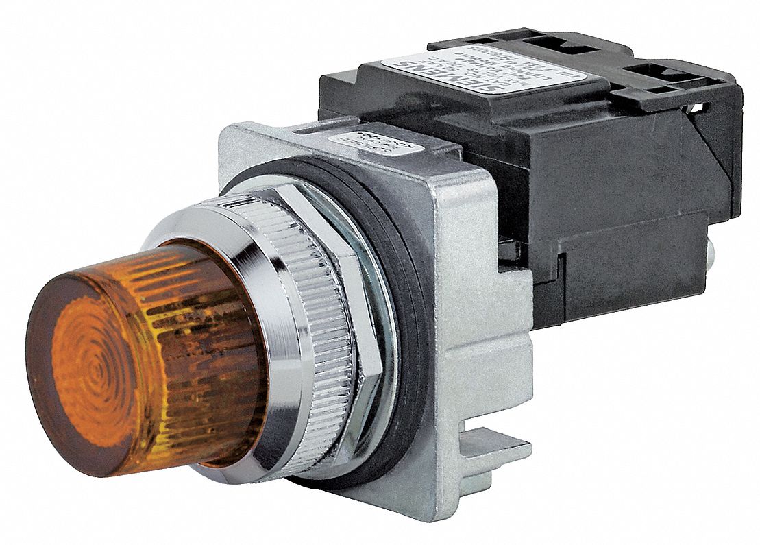 Pilot Light: 30 mm Panel Mounting Size, Amber, Incandescent, Class 52 Series