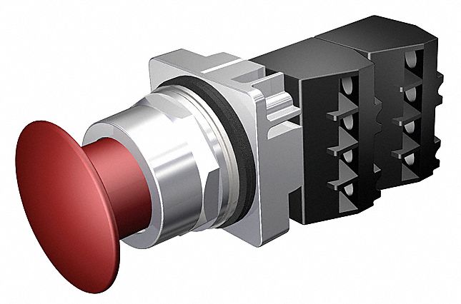 Mushroom Head Push Button: Non-Illuminated, Mushroom Head Profile, Metallic, 30 mm, 2NC