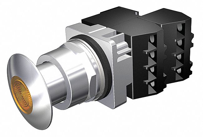 MushroomPushButtn, FulVolt, Amber, 2NC