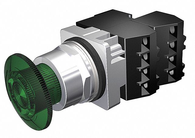 MushroomPushButtn, Illum, FullVolt, Grn, 2NC