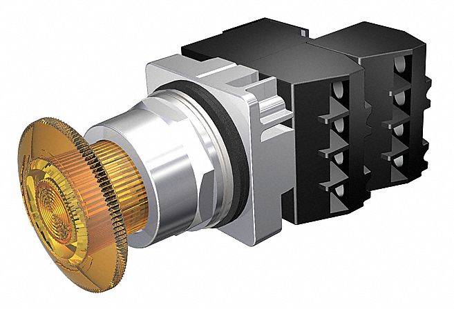 MushroomPushButtn, FulVolt, Amber, 2NC