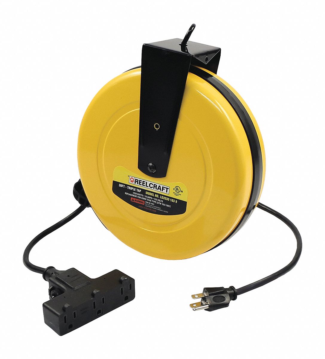TRIPLE OUTLET CORD REEL ,30 FT L,125V AC