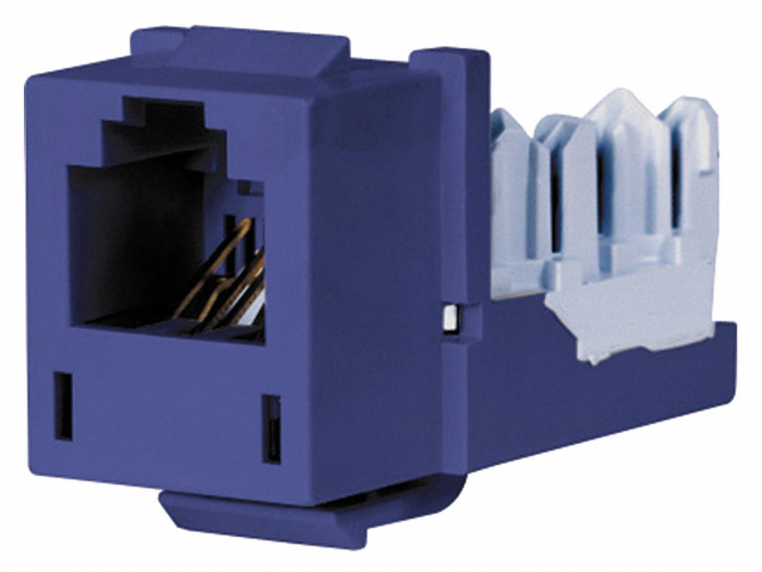 MODULAR JACK, PUNCH-DOWN, CATEGORY JACKS, 1 PORT, BLUE, CAT 5E, RJ25, COPPER