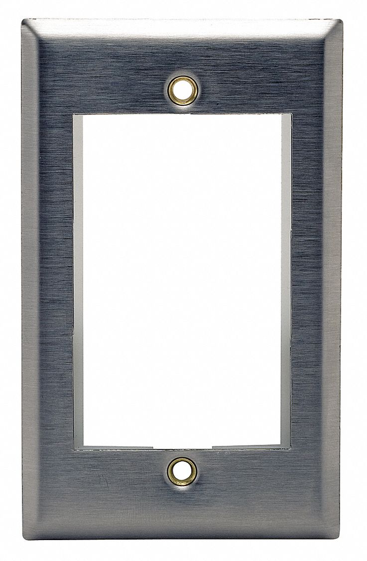 Wall Plate: 1 Gang, Flat Module, Silver, Stainless Steel