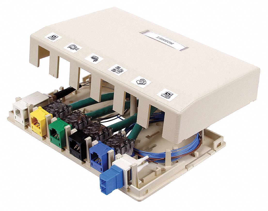 SURFACE MOUNT BOX, KEYSTONE, KEYSTONE CONNECTOR, 6 PORTS, IVORY, HSB6OW