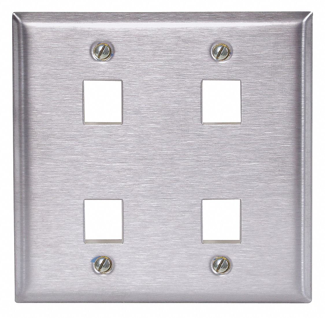 Wall Plate: Gray, 2 Gang, 4 Port, Flat Module, Stainless Steel, Vertical