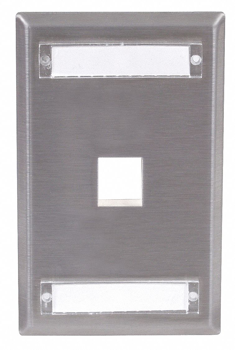 Wall Plate: Gray, 1 Gang, 1 Port, Flat Module, Stainless Steel, Vertical
