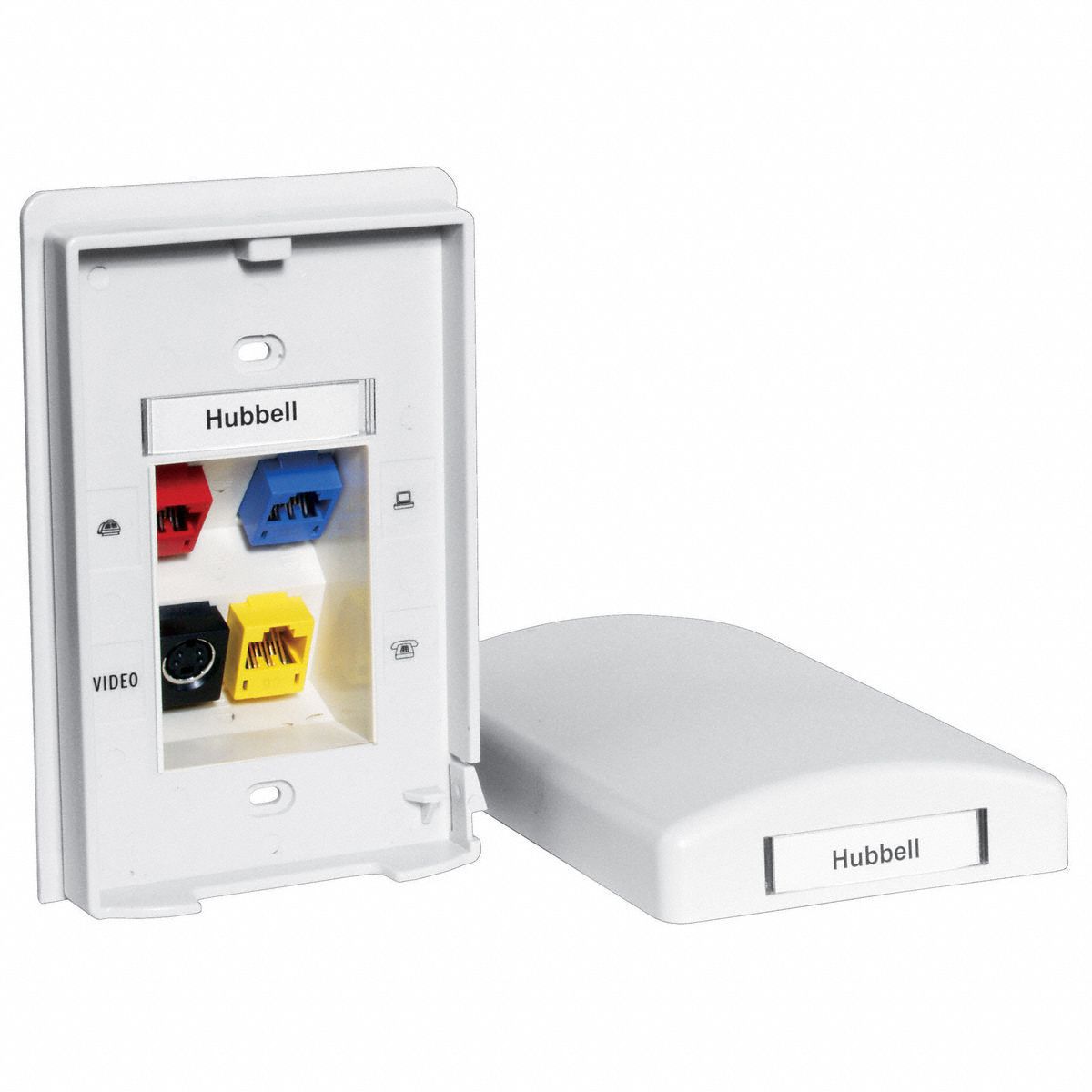 Wall Plate: White, 1 Gang, 4 Port, Flat Module, Plastic, Vertical