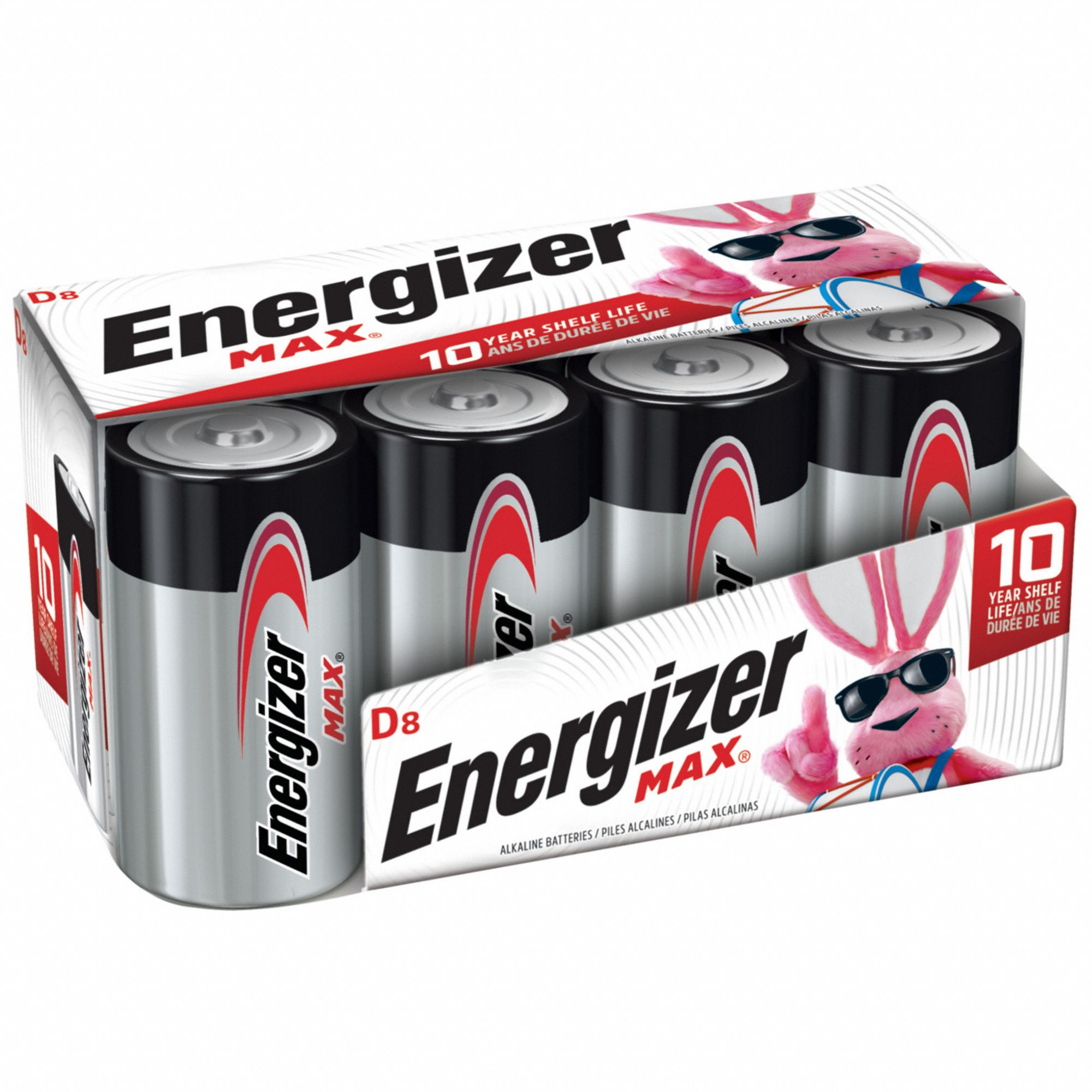 BATTERY, D, PREMIUM, ALKALINE, 1.5V DC, MAX, 8 PK