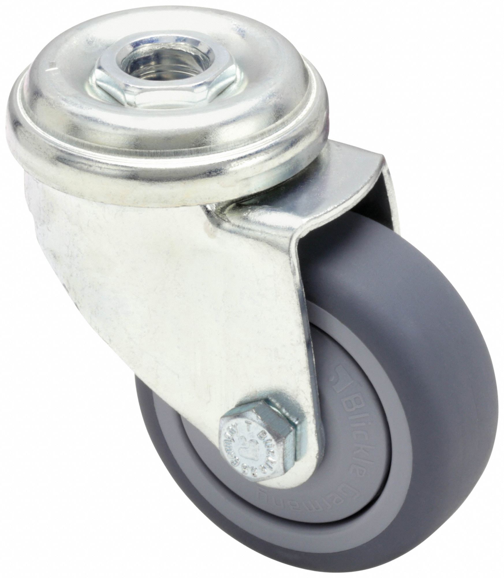 Bolt-Hole Caster: Swivel, No Brake, Rubber, 2 in Wheel Dia., 3/4 in Wheel Wd, Gray