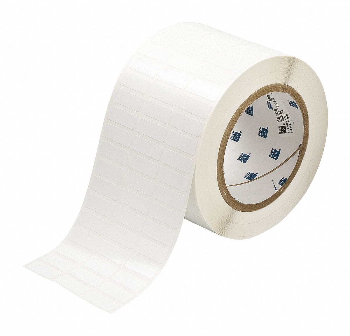 Pre-Cut Label Stock Roll: 3/8 in x 1 in, Acrylic, Aggressive Adhesive/Permanent Adhesive