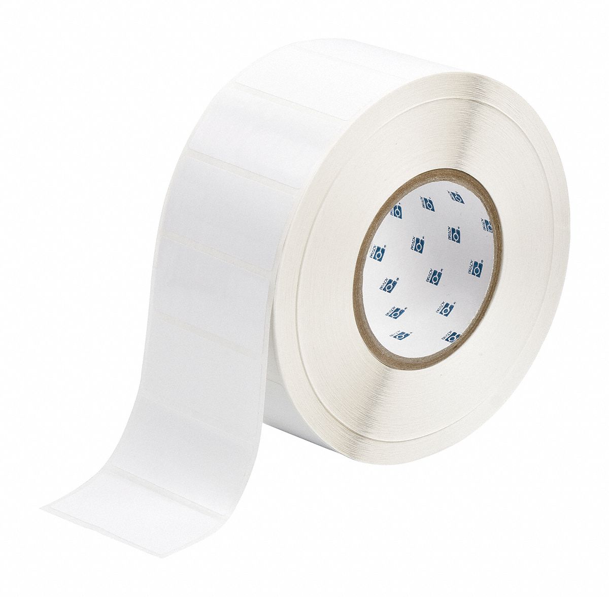Pre-Cut Label Stock Roll: 1 1/4 in x 2 3/4 in, Acrylic, Aggressive Adhesive/Permanent Adhesive