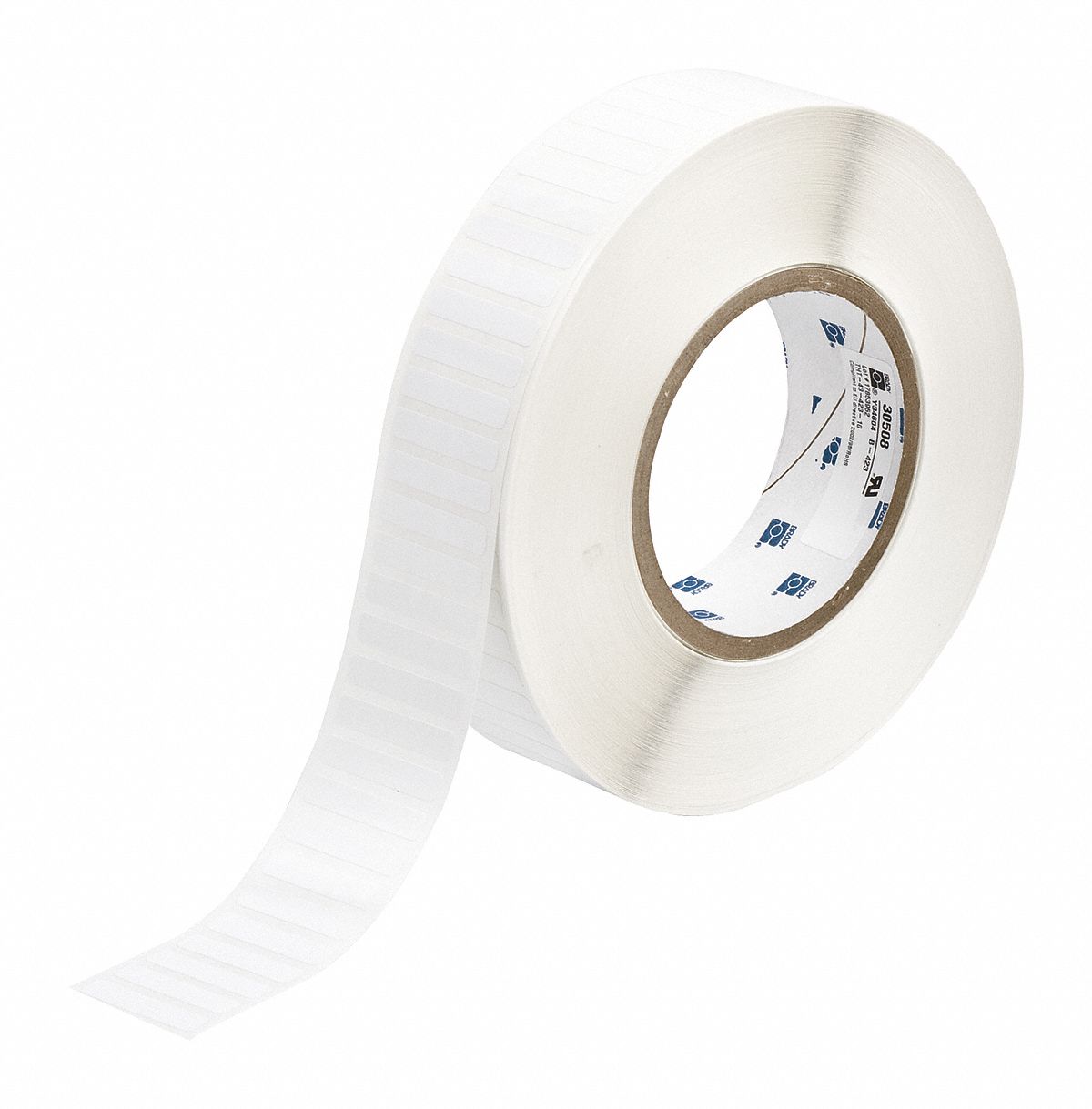 Pre-Cut Label Stock Roll: 1/4 in x 1 1/4 in, Acrylic, Aggressive Adhesive/Permanent Adhesive