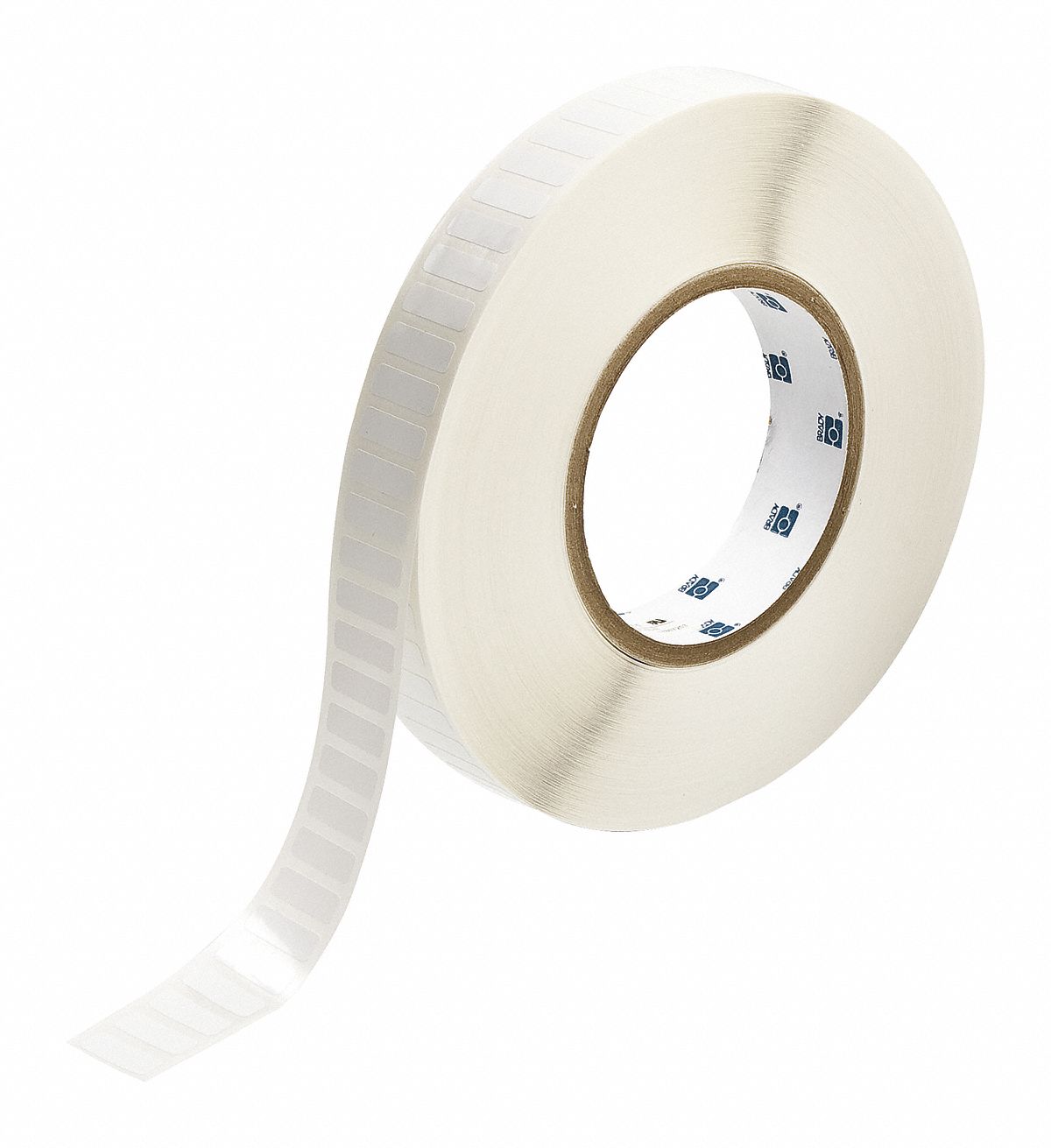 Pre-Cut Label Stock Roll: 1/4 in x 3/4 in, Acrylic, Aggressive Adhesive/Permanent Adhesive