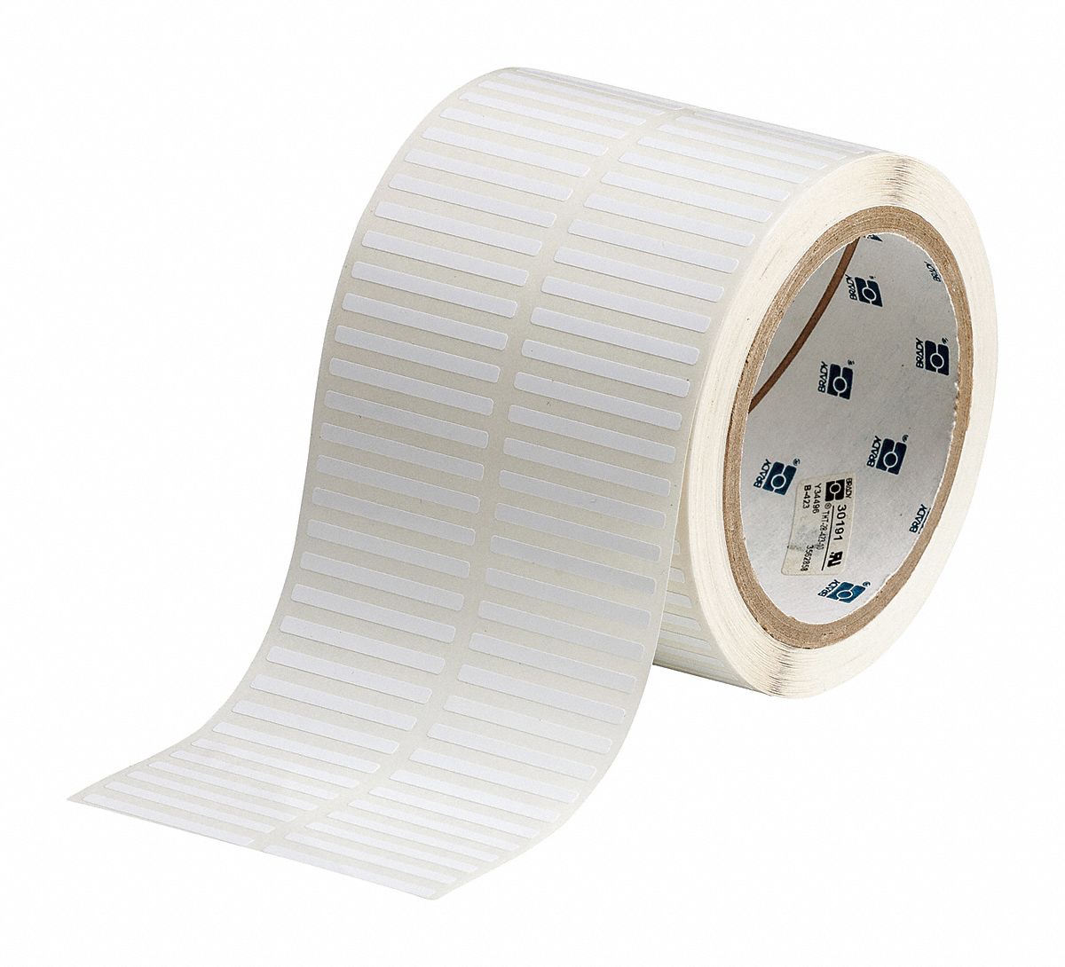 Pre-Cut Label Stock Roll: 1/8 in x 1 1/2 in, Acrylic, Aggressive Adhesive/Permanent Adhesive