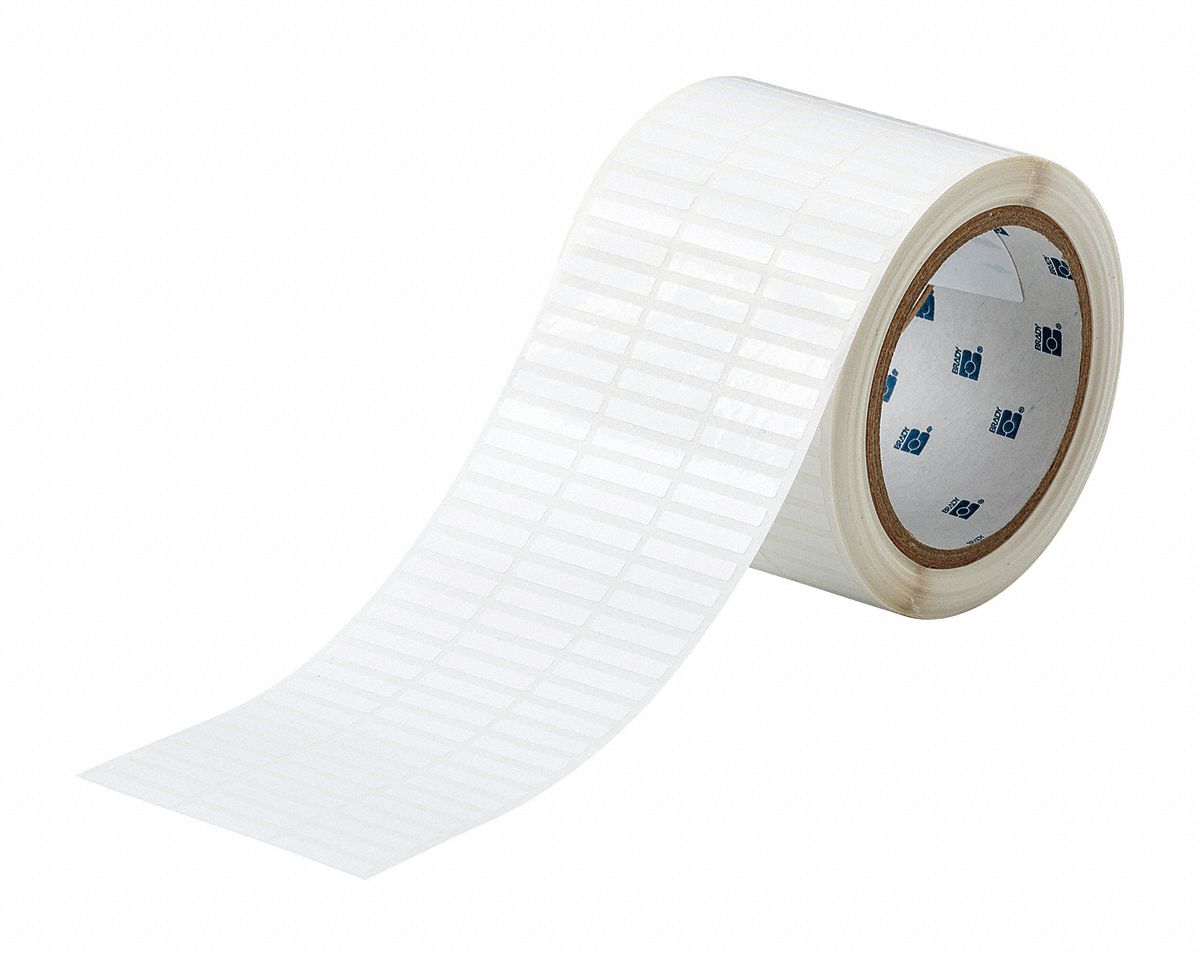 Pre-Cut Label Stock Roll: 1/8 in x 1 in, Acrylic, Aggressive Adhesive/Permanent Adhesive