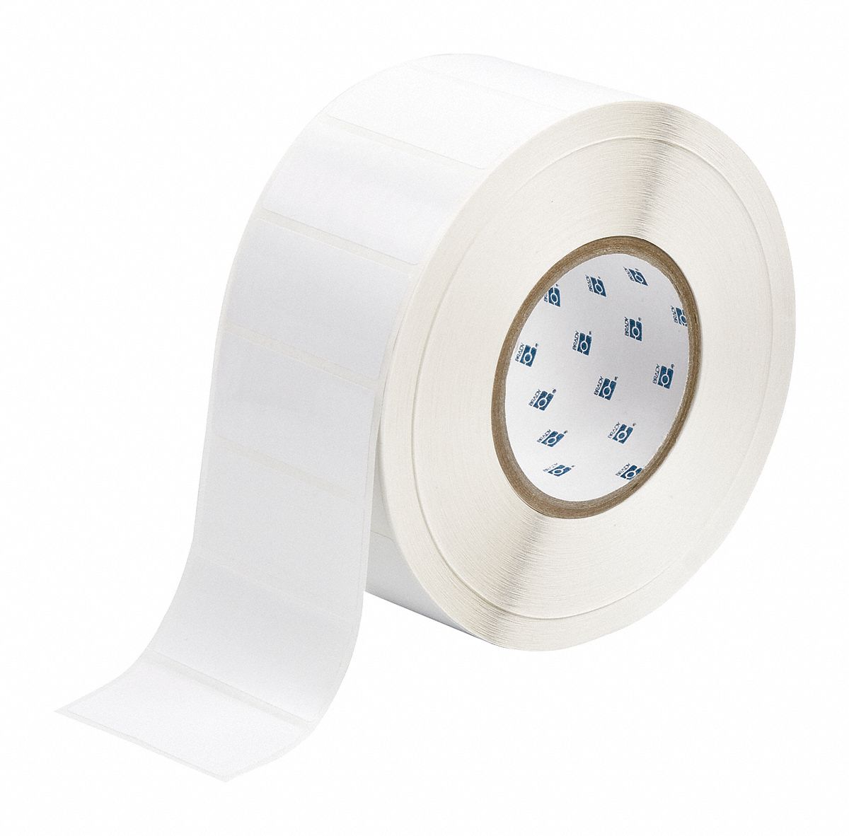 Pre-Cut Label Stock Roll: 1 1/4 in x 2 3/4 in, Rubber, Aggressive Adhesive/Permanent Adhesive