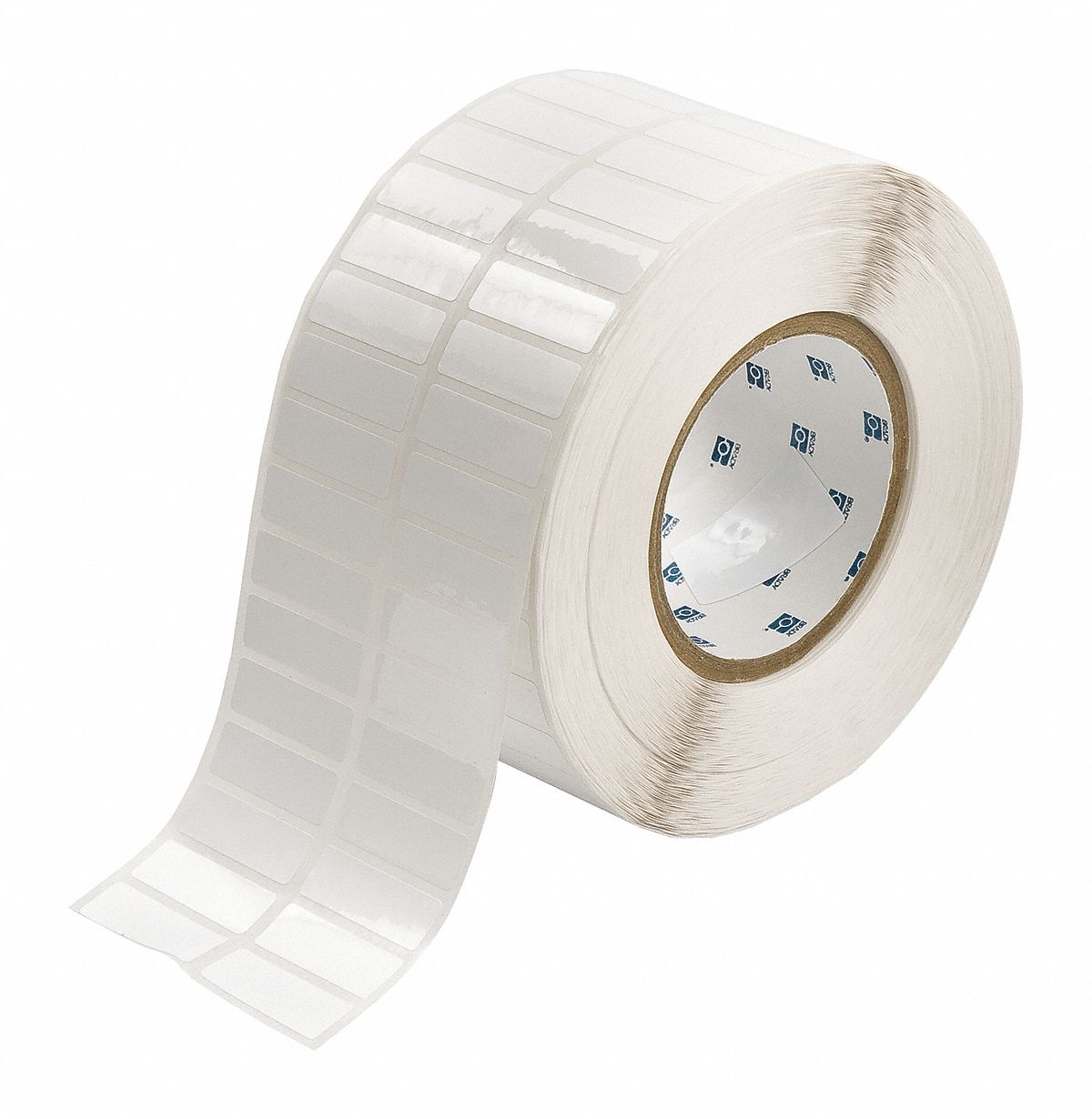 Pre-Cut Label Stock Roll: 1/2 in x 1 1/2 in, Rubber, Aggressive Adhesive/Permanent Adhesive