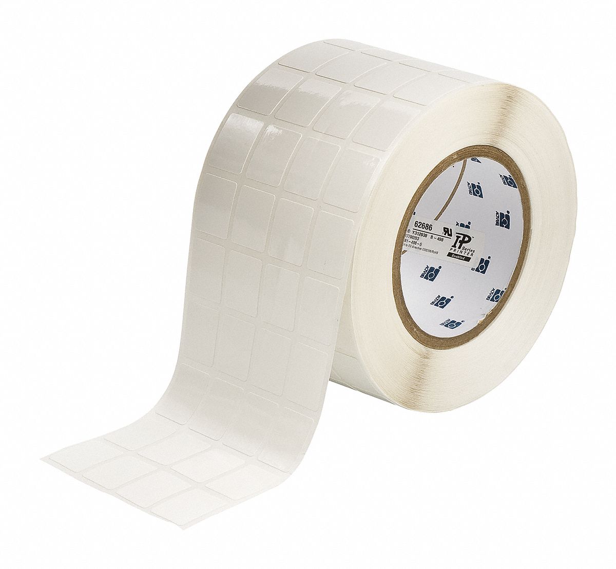 Pre-Cut Label Stock Roll: 15/16 in x 3/4 in, Rubber, Removable Adhesive, 5, 000 Labels, Removable