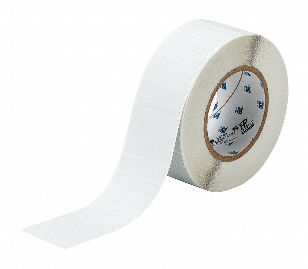 Pre-Cut Label Stock Roll: 1/2 in x 2 in, 2 13/64 in x 1/2 in, Metalized Polyester, Gray