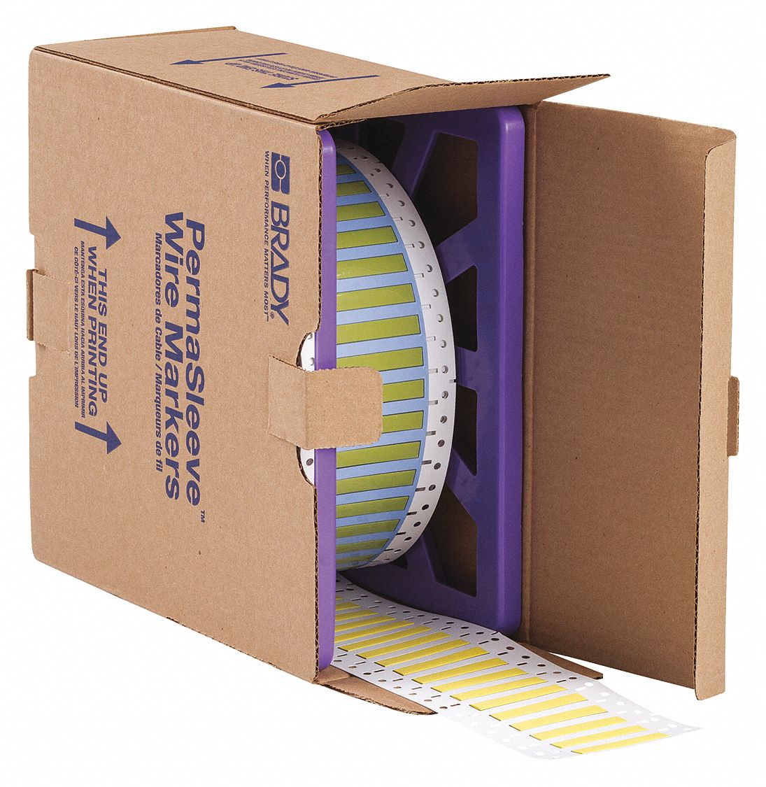 Sleeve Label: 3/16 in x 2 in, Polyolefin, Yellow (Matte), For 10 AWG to 20 AWG Wire Gauge