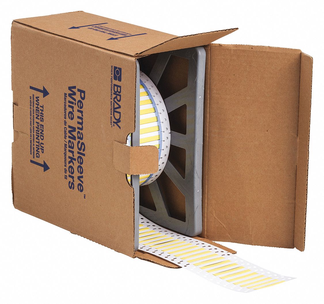 Sleeve Label: 1/8 in x 2 in, Polyolefin, Yellow (Matte), For 16 AWG to 22 AWG Wire Gauge