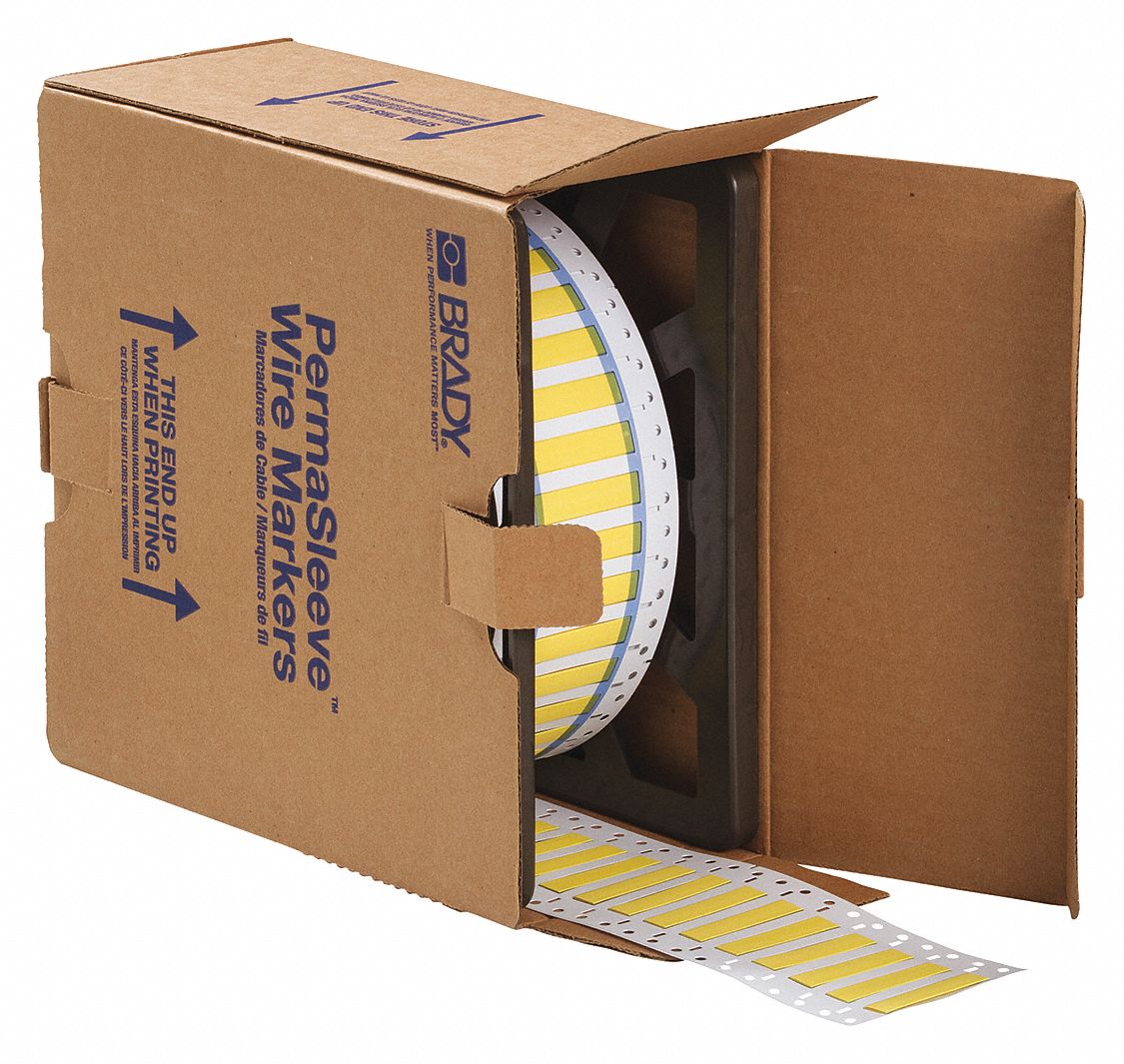 Sleeve Label: 3/8 in x 2 in, Polyolefin, Yellow (Matte), For 8 AWG to 16 AWG Wire Gauge
