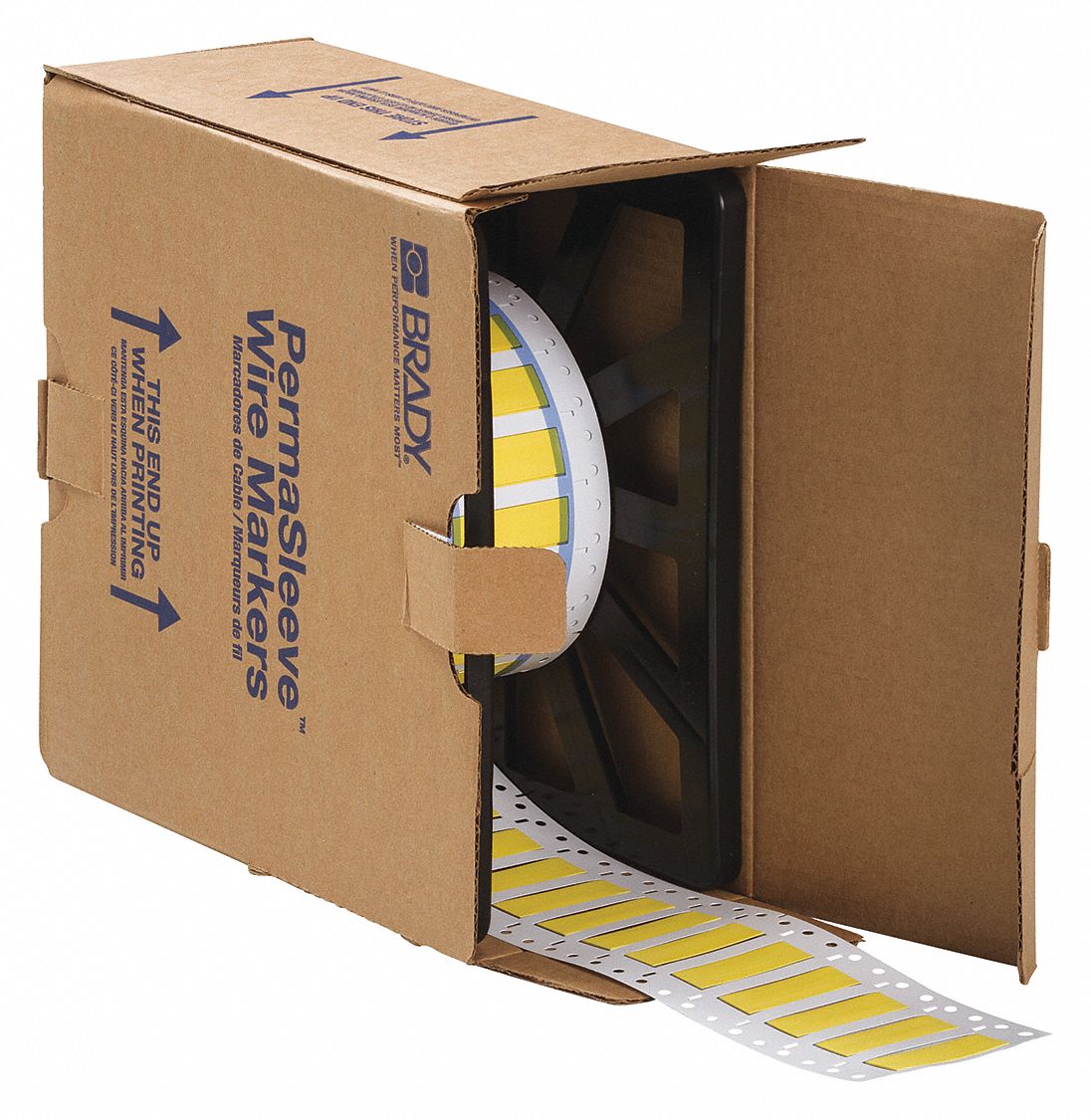 Sleeve Label: 3/8 in x 2 in, Polyolefin, Yellow (Matte), For 4 AWG to 12 AWG Wire Gauge