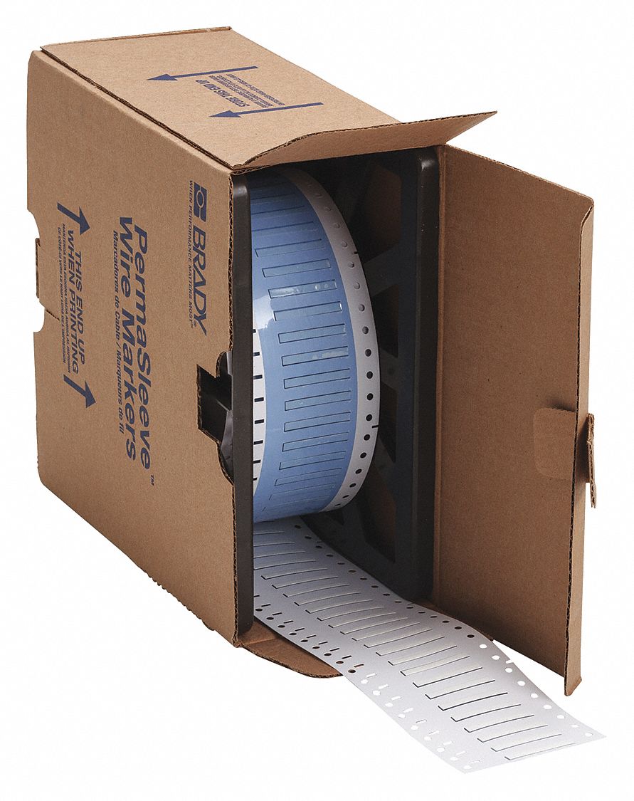 Sleeve Label: 3/32 in x 1/2 in, Polyolefin, White (Matte), For 20 AWG to 28 AWG Wire Gauge