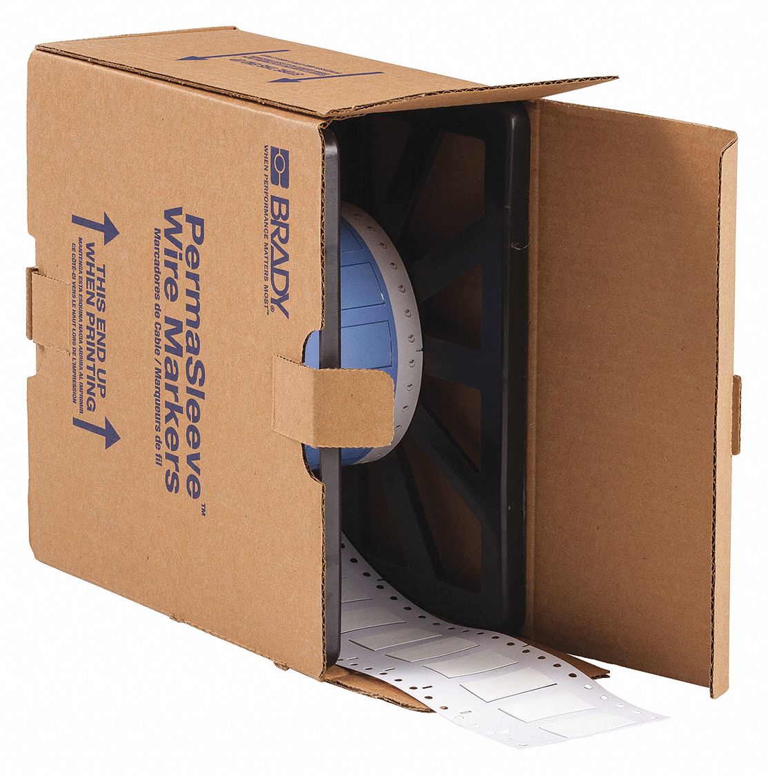 Sleeve Label: 1/2 in x 1 1/2 in, Polyolefin, White (Matte), For 1 AWG to 8 AWG Wire Gauge