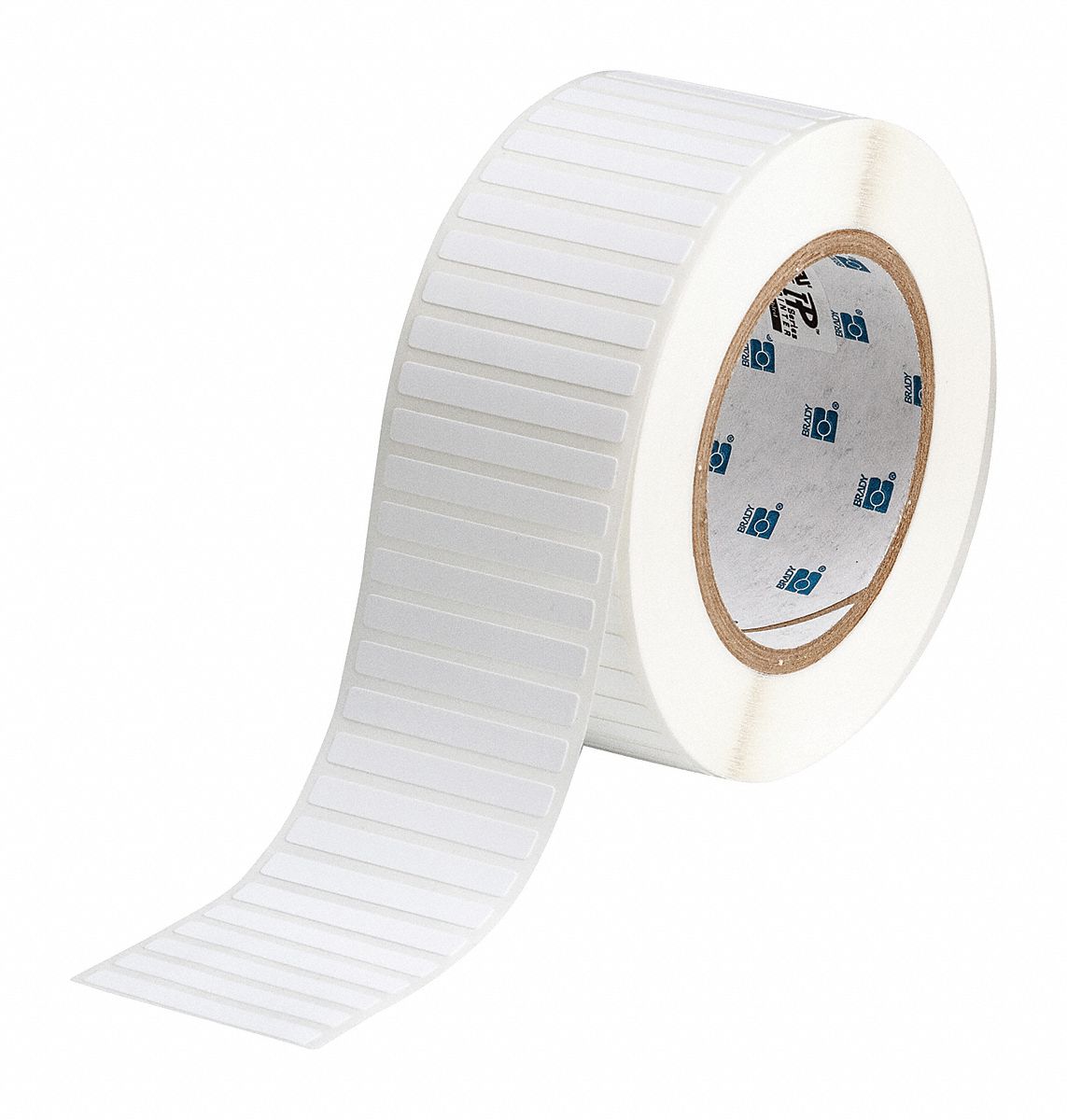 Pre-Cut Label Stock Roll: 1/4 in Label Ht, 2 in Label Wd, 1/4 in Roll Lg, White