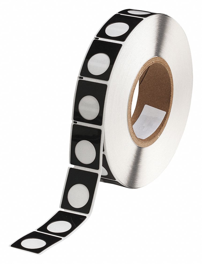 Pre-Cut Label Stock Roll: 1 1/2 in x 1 13/64 in, Polyester, Black (Gloss), 500 Labels per Roll