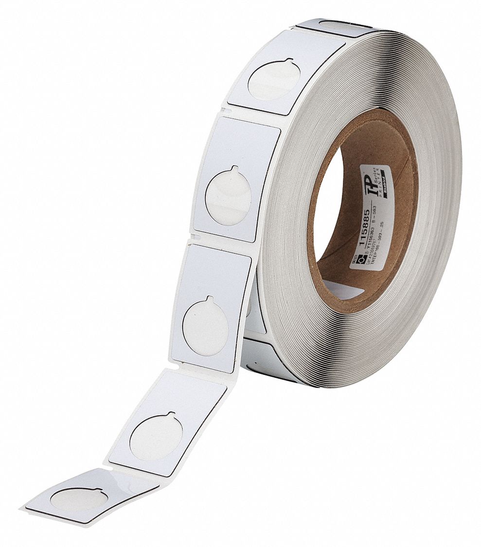 Pre-Cut Label Stock Roll: 1 29/32 in x 1 13/64 in, Polyester, White (Gloss), 250 Labels per Roll