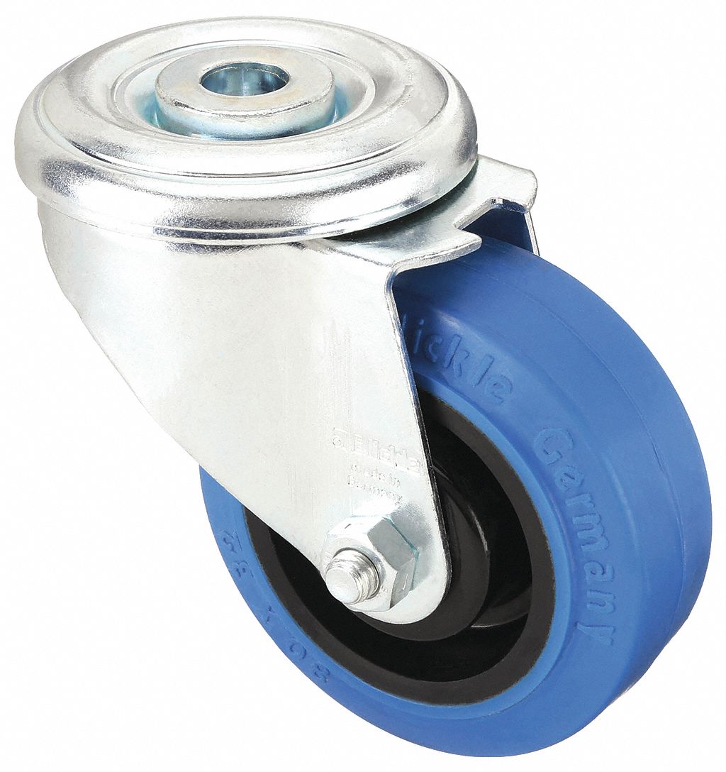 Bolt-Hole Caster: Swivel, No Brake, Rubber, 3 1/16 in Wheel Dia., 1 1/4 in Wheel Wd