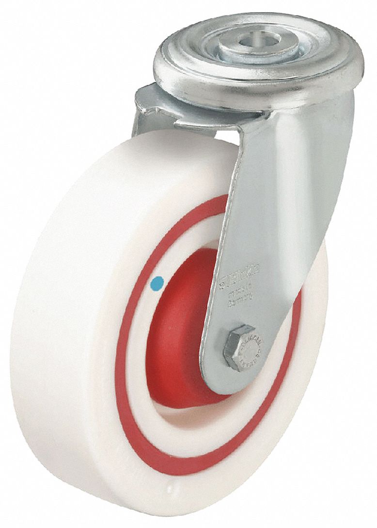 Bolt-Hole Caster: Swivel, No Brake, Nylon, 4 7/8 in Wheel Dia., 1 3/8 in Wheel Wd