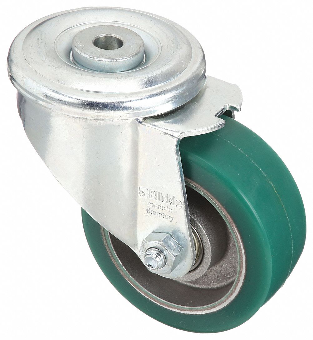 Bolt-Hole Caster: Swivel, No Brake, Polyurethane, 3 7/8 in Wheel Dia., Aluminum