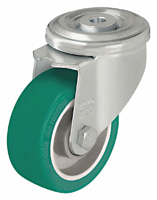 Bolt-Hole Caster: Swivel, No Brake, Polyurethane, 4 7/8 in Wheel Dia., Aluminum
