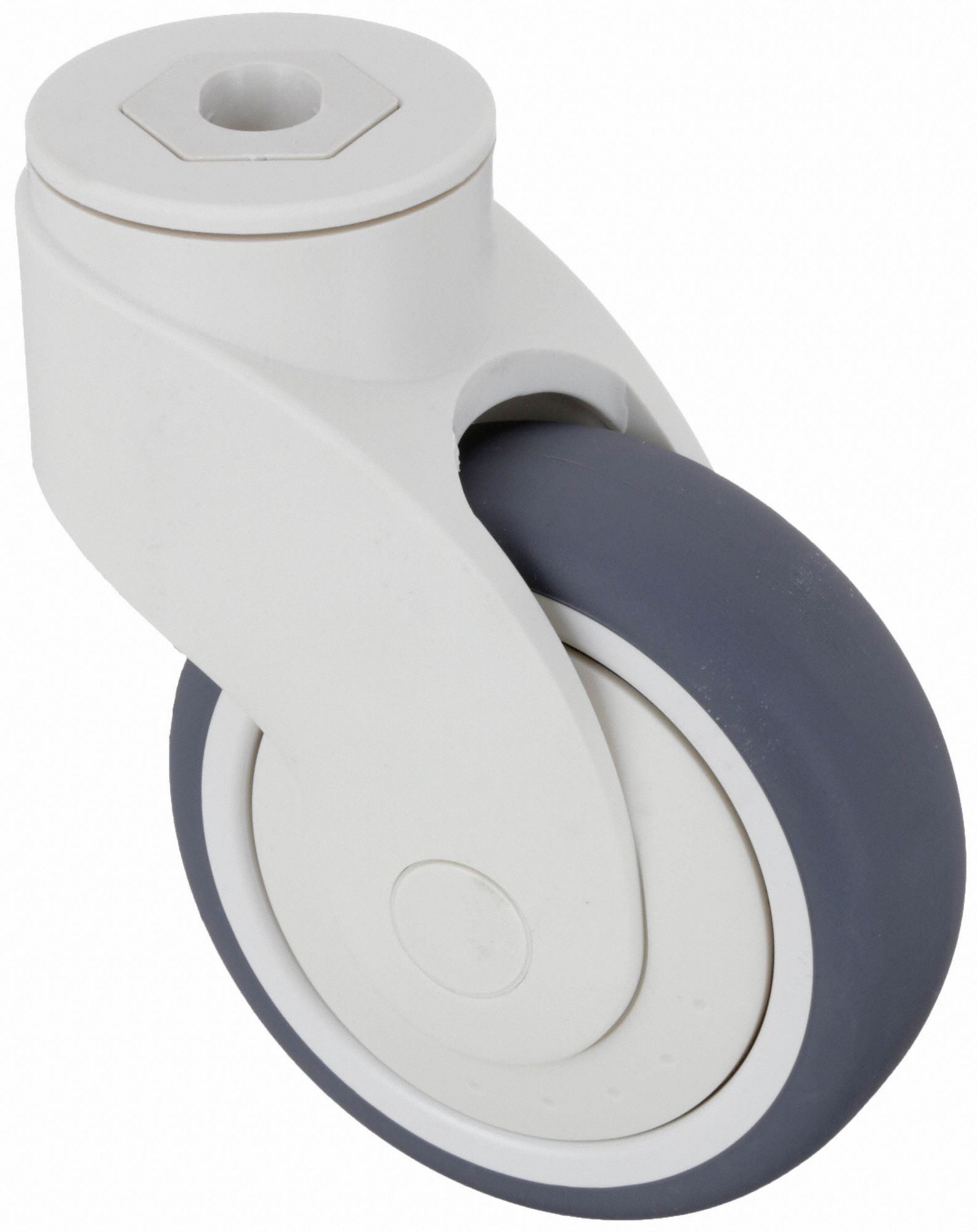 Bolt-Hole Caster: Swivel, No Brake, Rubber, 3 7/8 in Wheel Dia., 1 1/4 in Wheel Wd