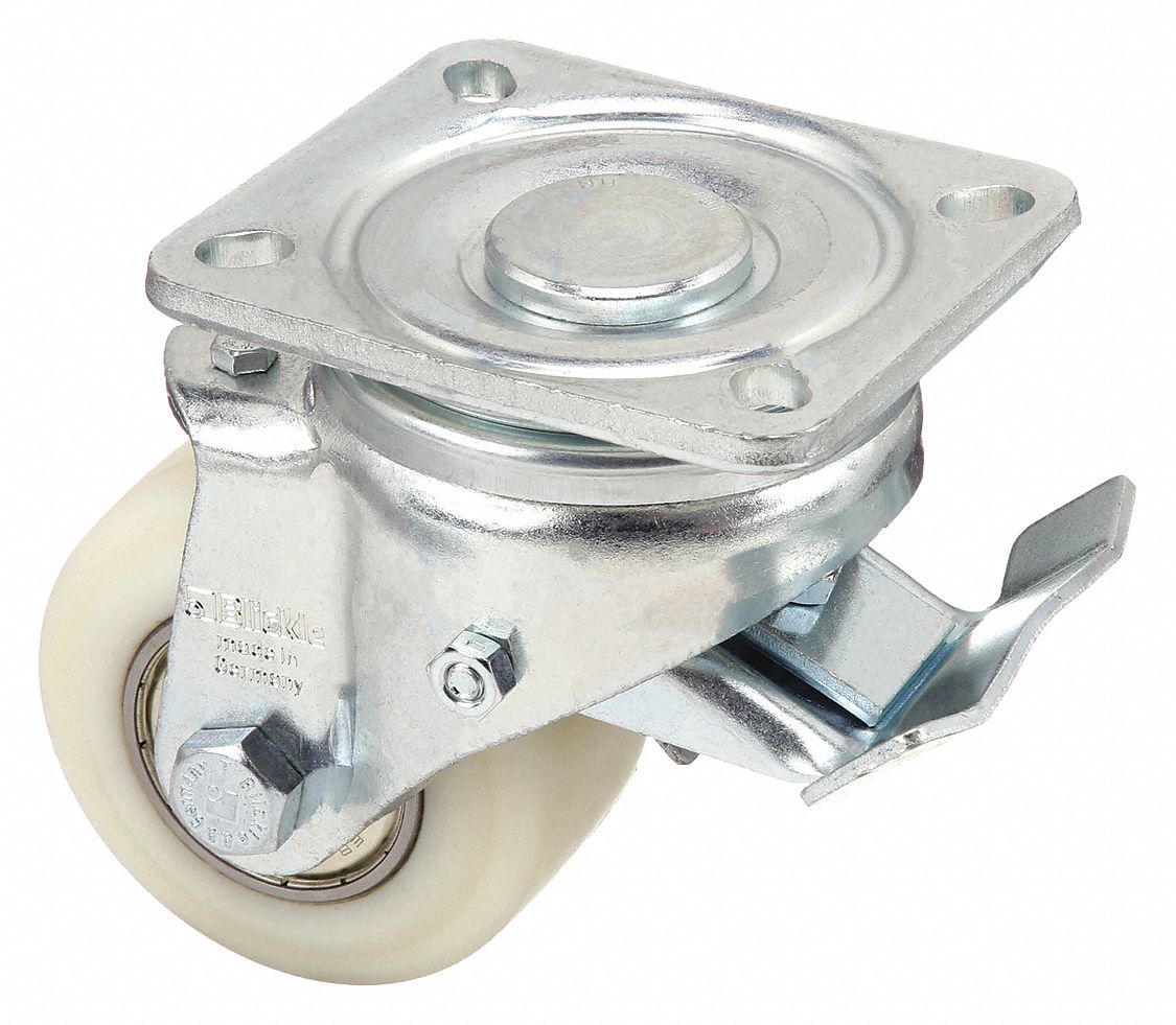 Plate Caster: Swivel, Total Lock, 3 1/8 in Wheel Dia, 1 9/16 in Wheel Wd, Hole, Ball