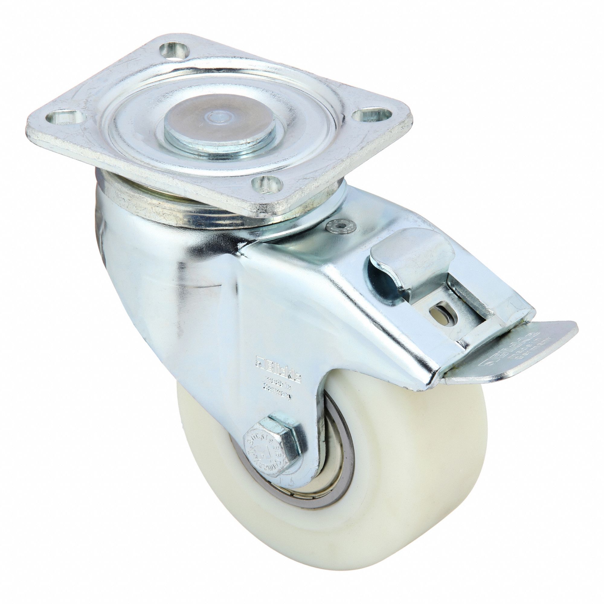 Plate Caster: Swivel, Total Lock, 4 in Wheel Dia, 1 9/16 in Wheel Wd, Hole, Ball