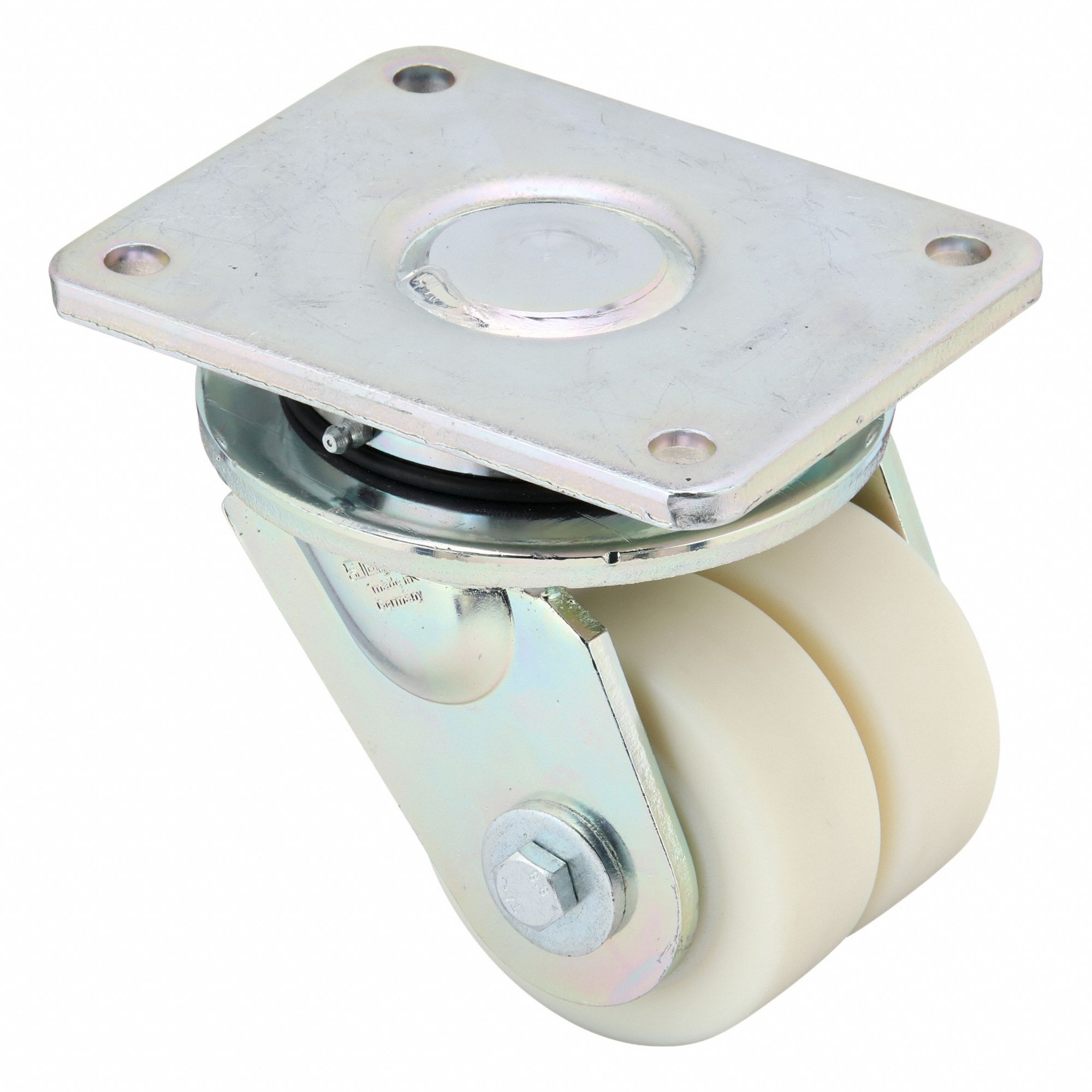 Plate Caster: Swivel, No Brake, 4 in Wheel Dia, 1 9/16 in Wheel Wd, Hole, Rectangle