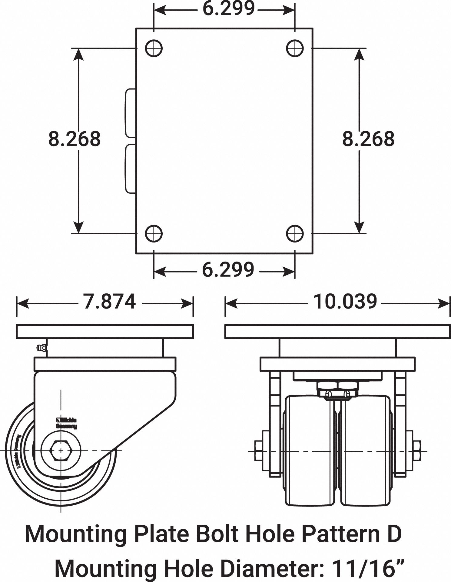 GRAINGER APPROVED EasyTurn Standard Plate Caster 4 7/8 in Wheel Dia