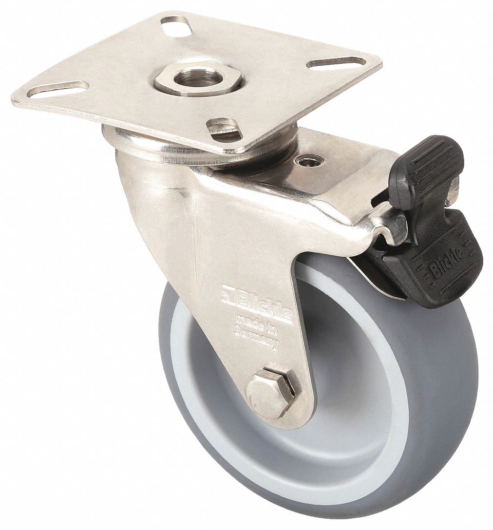 CORROSION-RESISTANT STANDARD PLATE CASTER, 3 IN WHEEL DIAMETER, 165 LB, SOFT, PLAIN