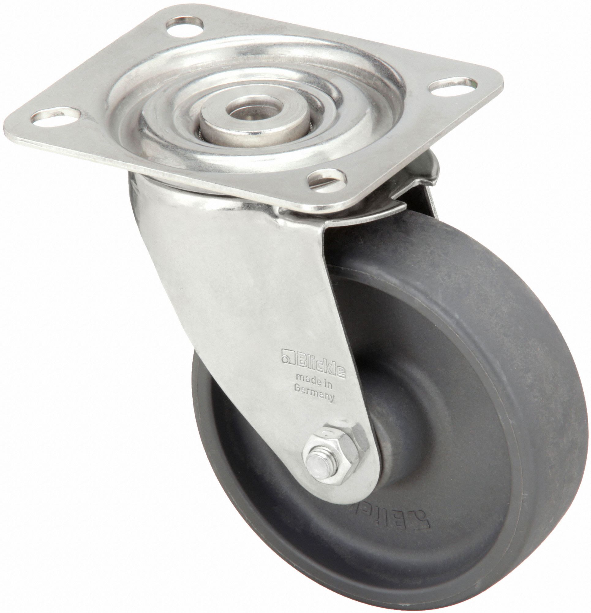 CORROSION- & HEAT-RESISTANT STANDARD PLATE CASTER, 3⅞ IN WHEEL DIAMETER, 330 LB, HARD