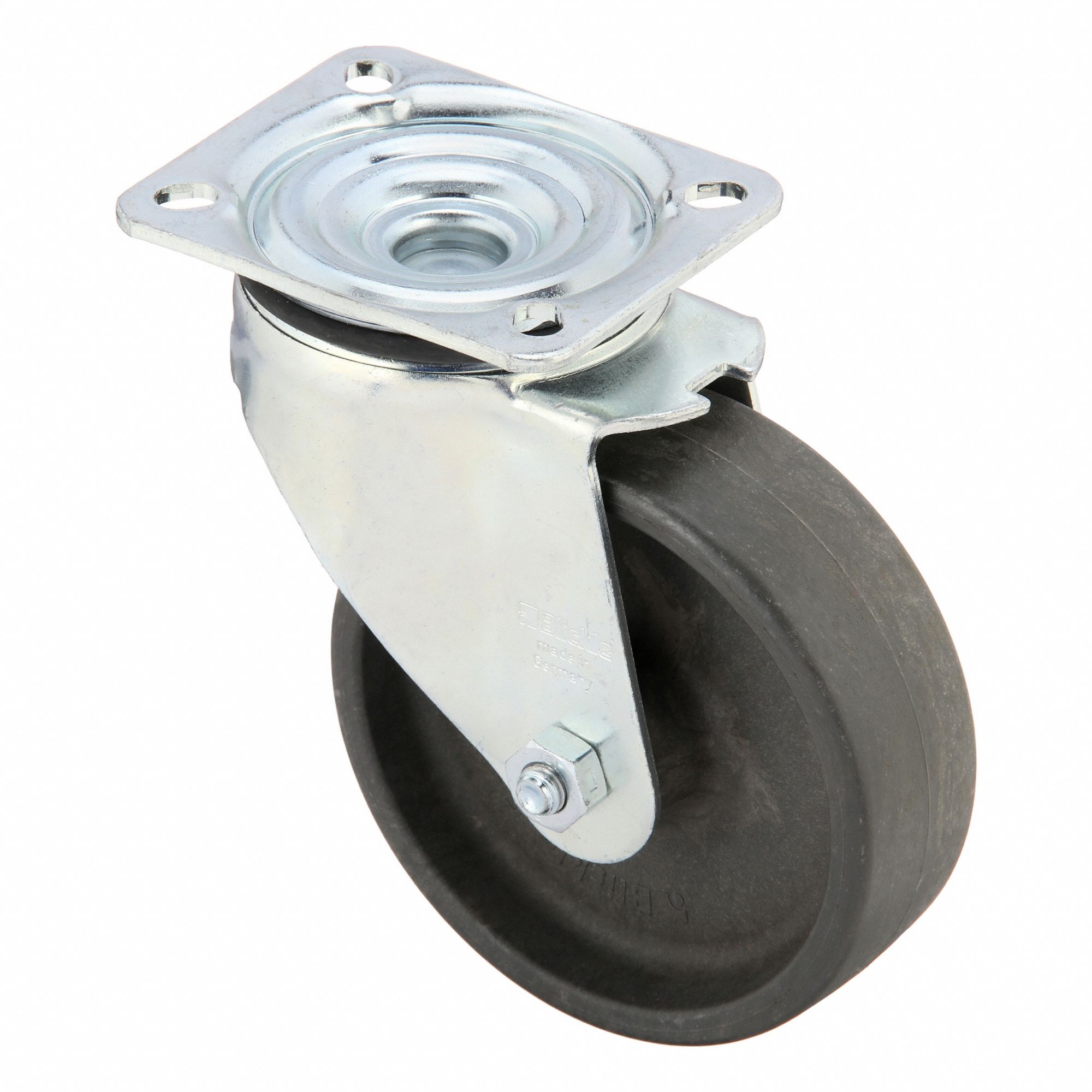 Plate Caster: Corrosion-Resistant, Swivel, 5 in Wheel Dia, 1 9/16 in Wheel Wd, Plain