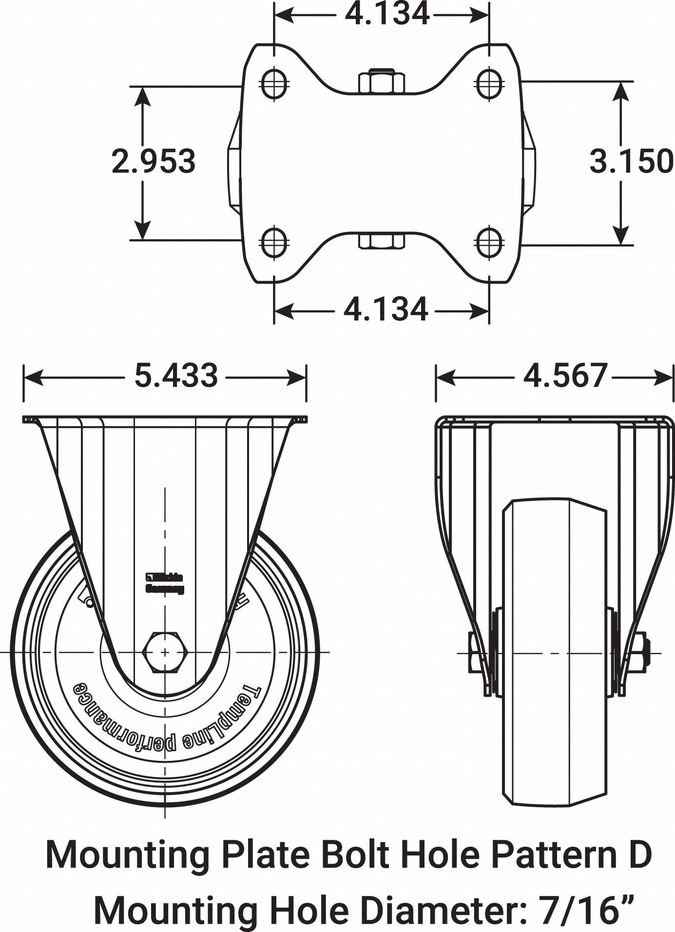GRAINGER APPROVED Standard Plate Caster, Rigid, Nylon, 770 lb, 5 7/8 in