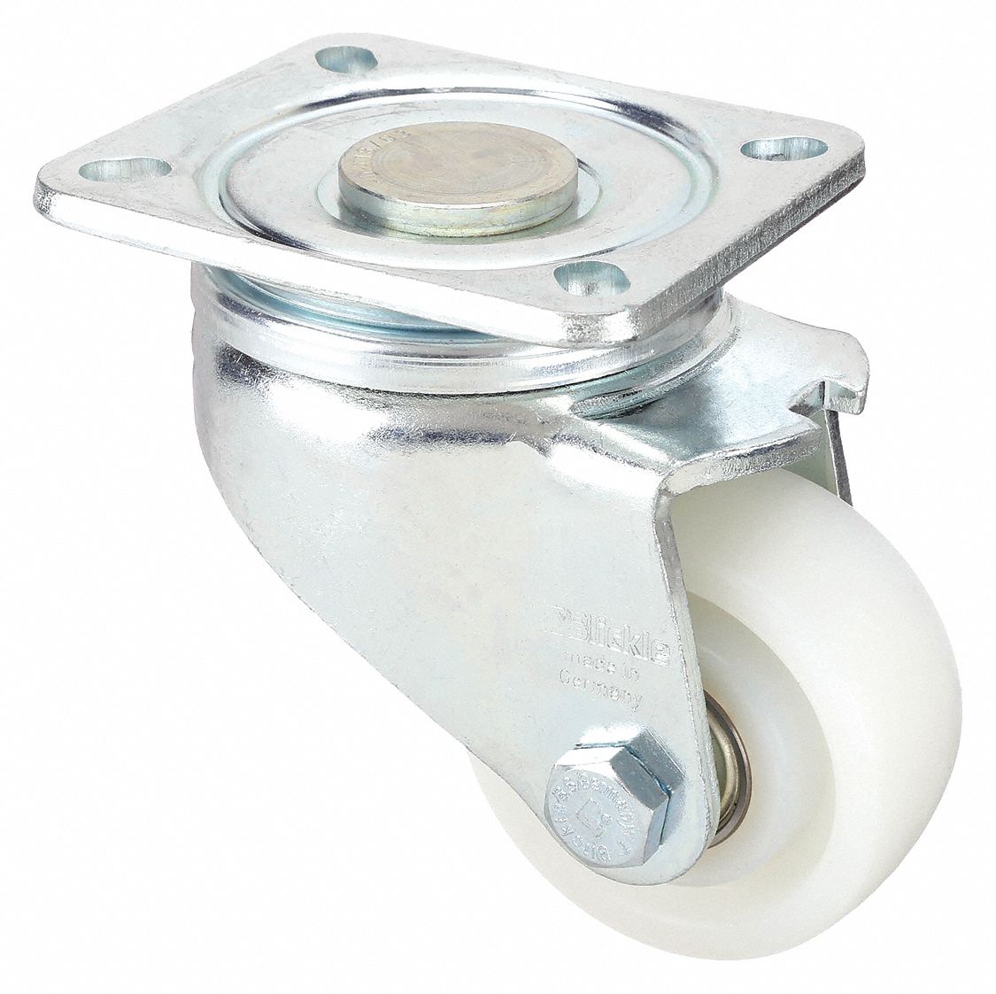 Plate Caster: Swivel, No Brake, 3 in Wheel Dia, 1 1/4 in Wheel Wd, Hole, Rectangle