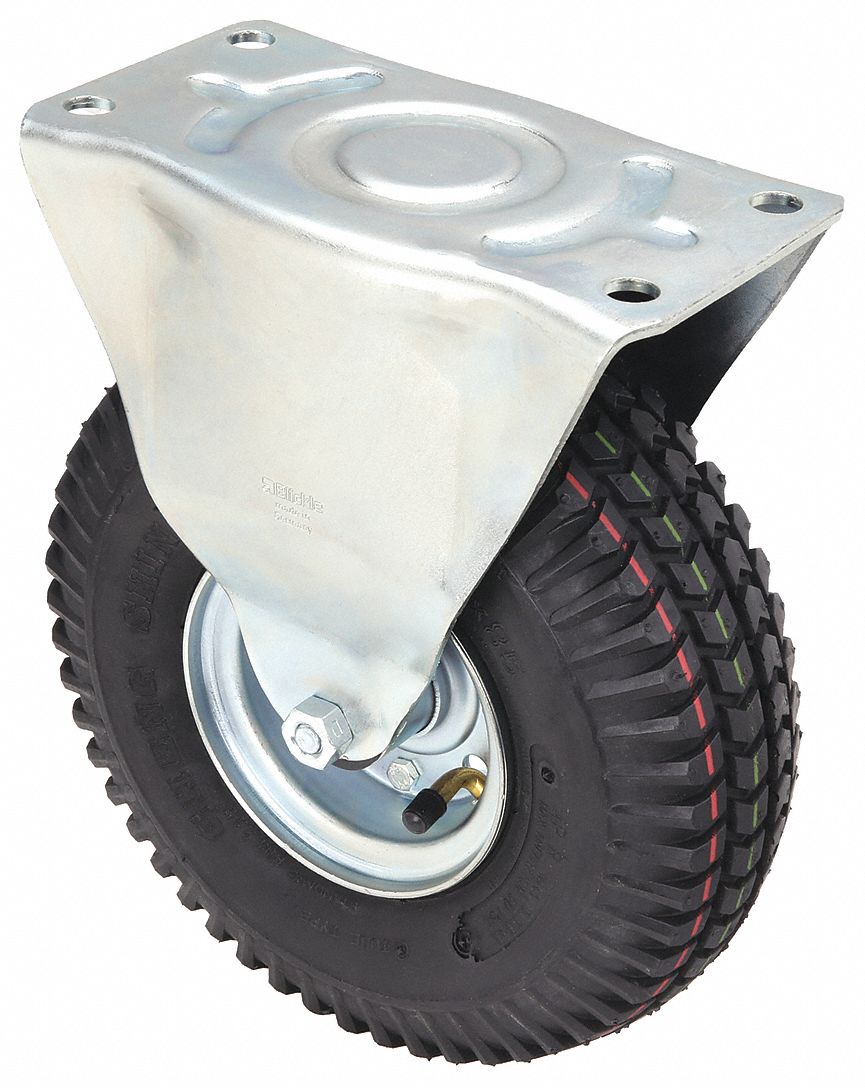 Plate Caster: Rigid, Steel, 10 1/4 in Wheel Dia., 3 3/8 in Wheel Wd, Hole, Rectangle