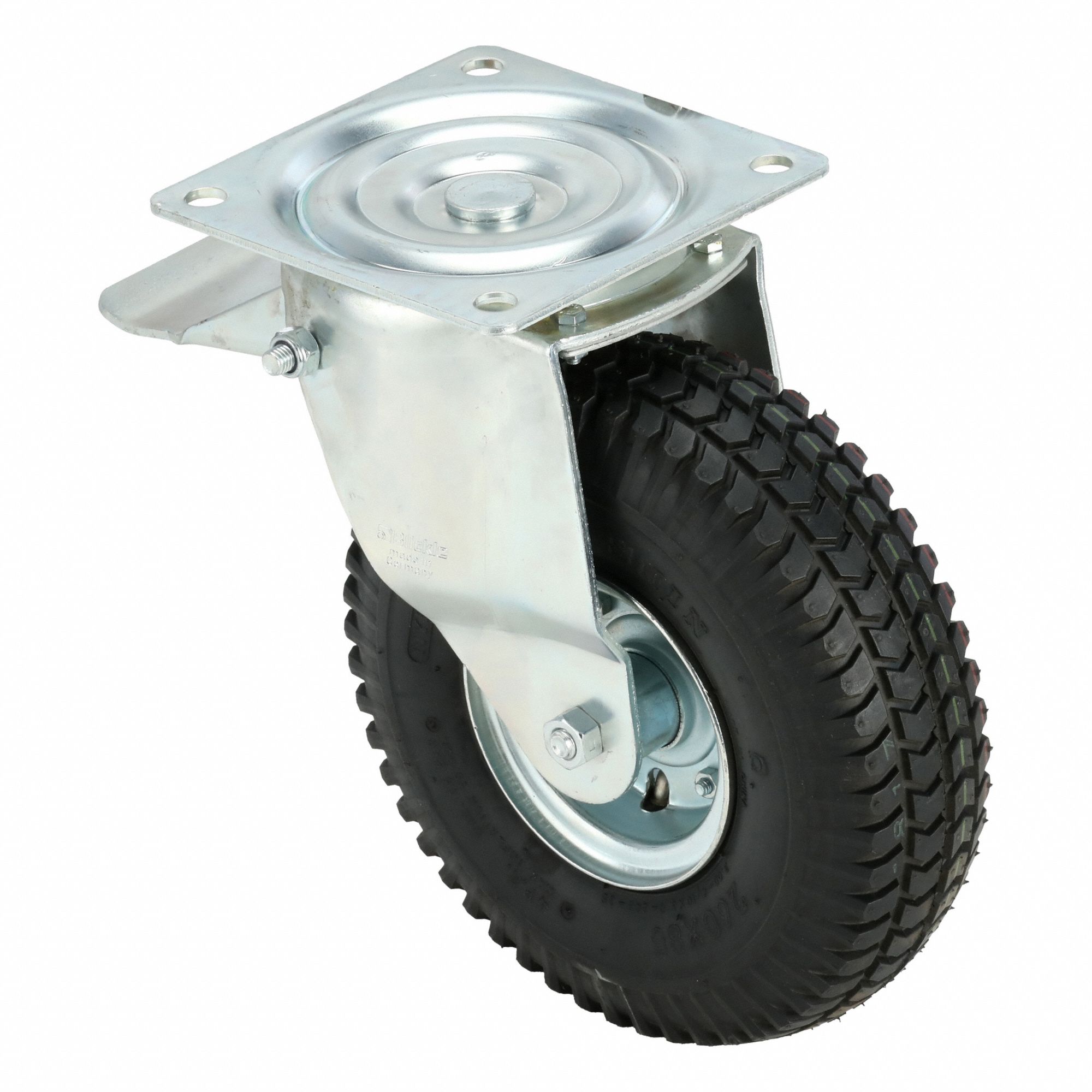 Plate Caster: Swivel, Steel, 10 1/4 in Wheel Dia., 3 3/8 in Wheel Wd, Hole, Square